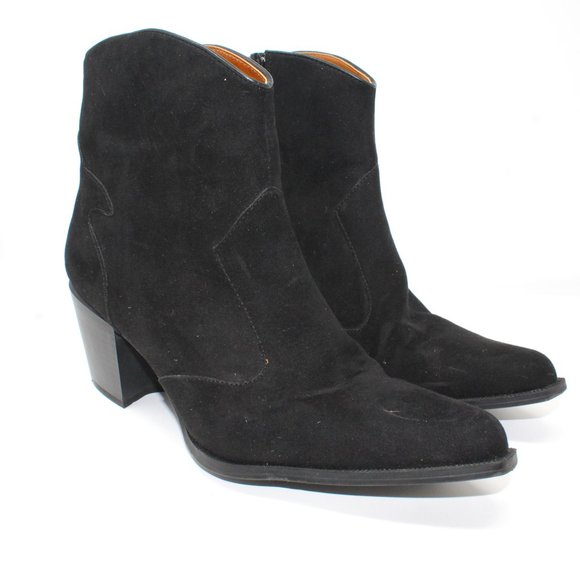 Ann Marino Women's Sz 10 Black Faux Suede Fabric Zip Western Style Ankle Boots - Picture 2 of 13